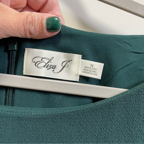 Eliza J Forest Green for and flare ruffle 3/4 sleeve dress 16/ 14 - Picture 6 of 11